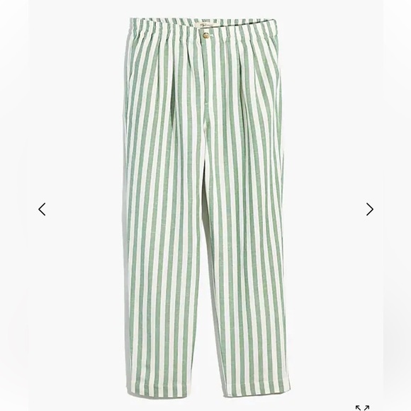Madewell Linen-Cotton Track Trousers in Stripe SZ 6  Versailles Green New - Picture 5 of 12